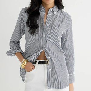 JCrew Classic-fit Washed Cotton Poplin Shirt in Navy-White Stripe 0